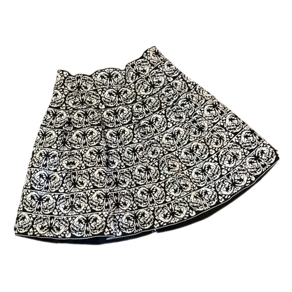 AQUA Bloomingdale's Black White Geometric Damask Skater Skirt Medium